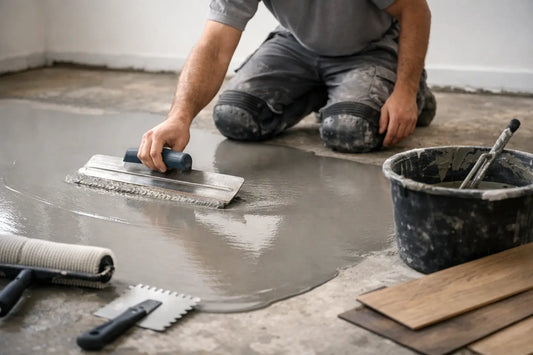 Vloer egaliseren voor plak PVC uitgelegd