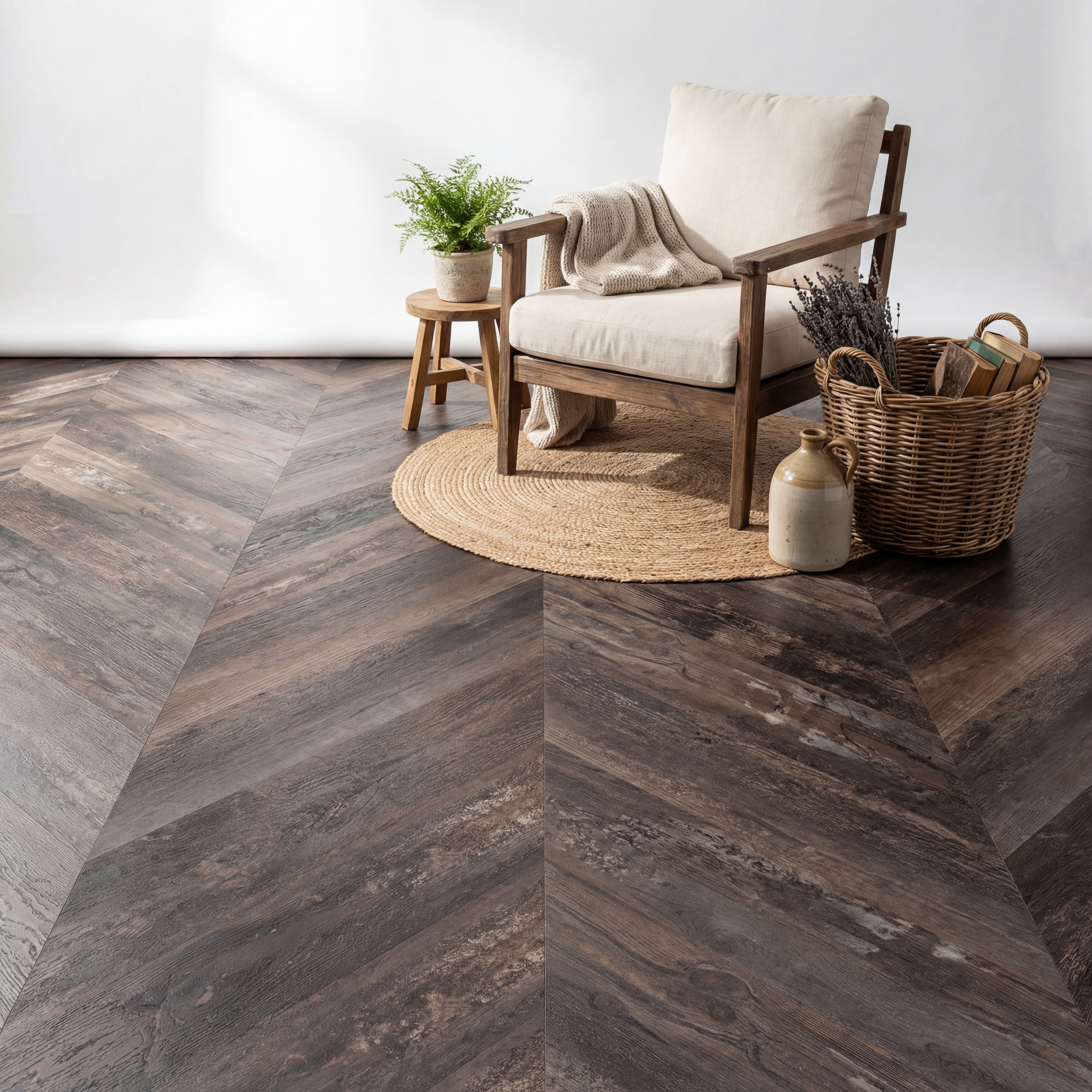 Lux Tenebrae Chevron Chêne Noir Brûlé Lame PVC