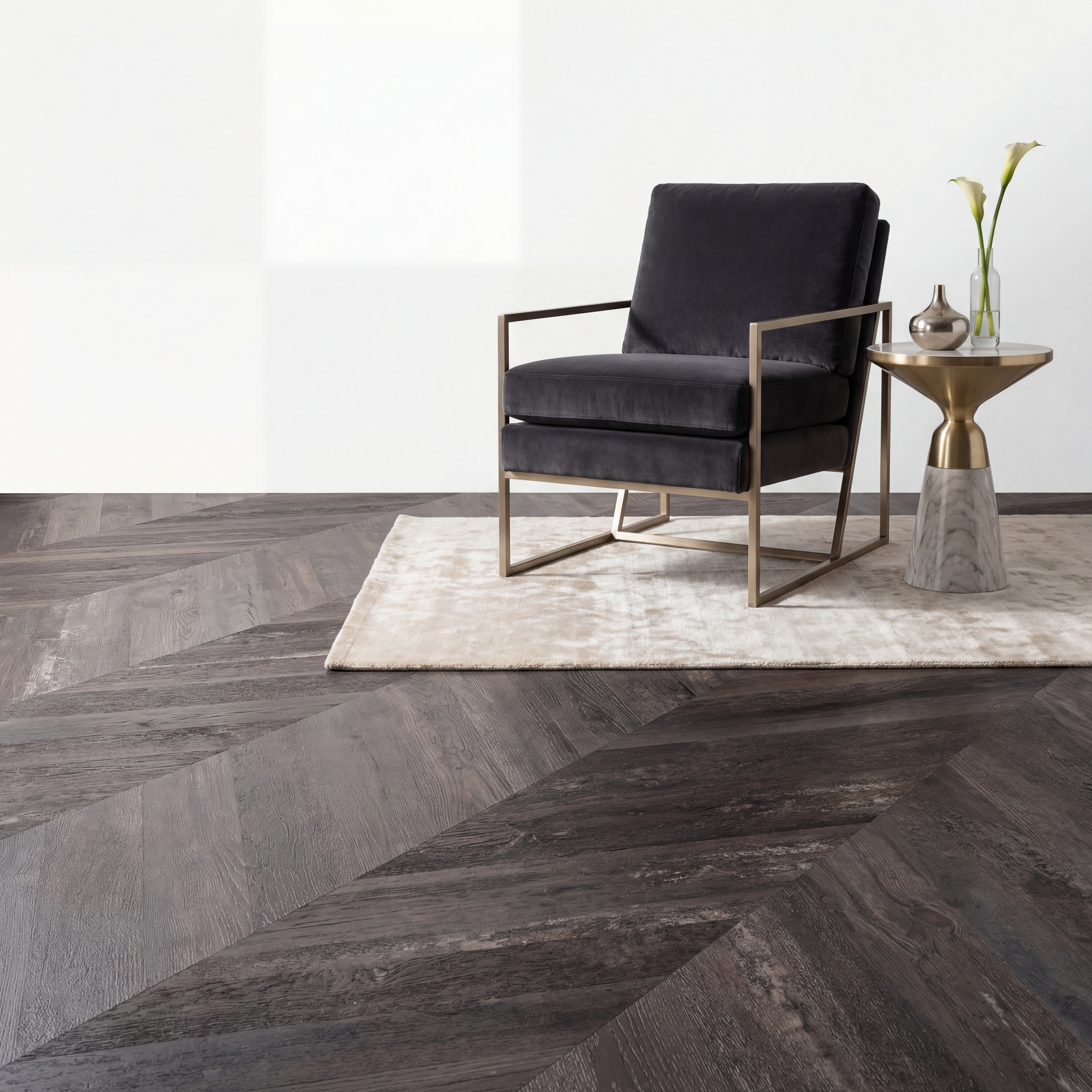 Lux Tenebrae Chevron Chêne Noir Brûlé Lame PVC