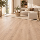 Corvina Molette Ultra Mat Waterbestendig 7.5mm Laminaat – sfeerbeeld: lichte woonkamer met witte bank en vloerkleed